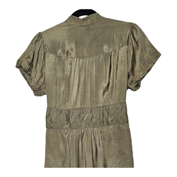 Flutterbye Women's Olive Green Button Up Tie Waist Top - Picture 7 of 8